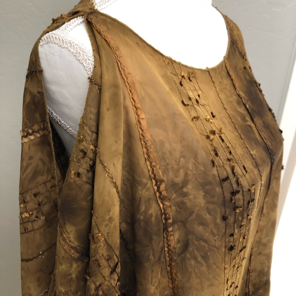 🎀 Luly K Shawl‎ Top Detail Stitch Sheer Open Shoulder